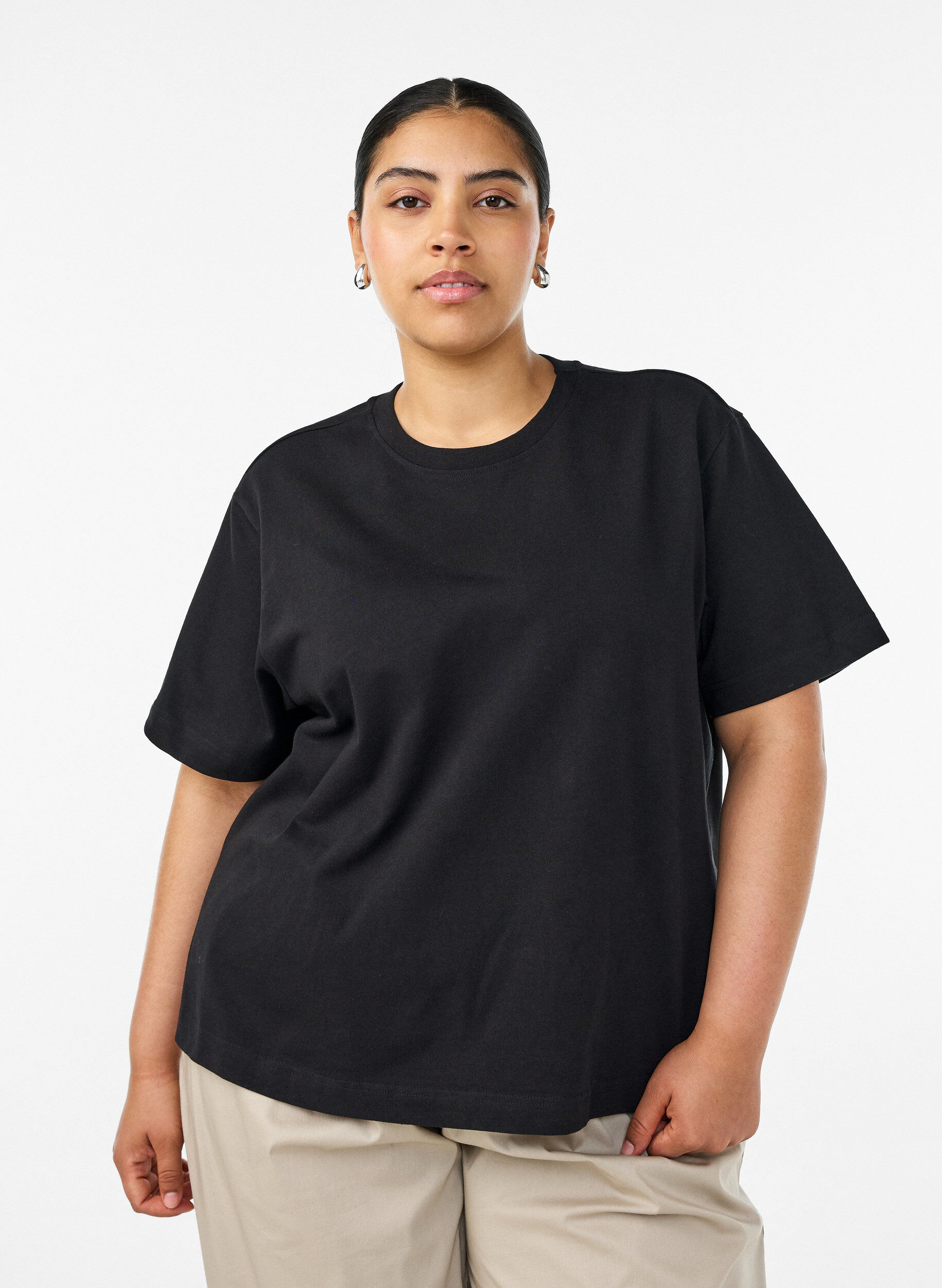 ZizziT-shirt coupe boxy en coton, Noir, Model image number 0