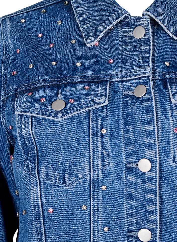 Jeansjacke mit Strasssteinen und einem Rough-Saum, Blau, Packshot image number 2