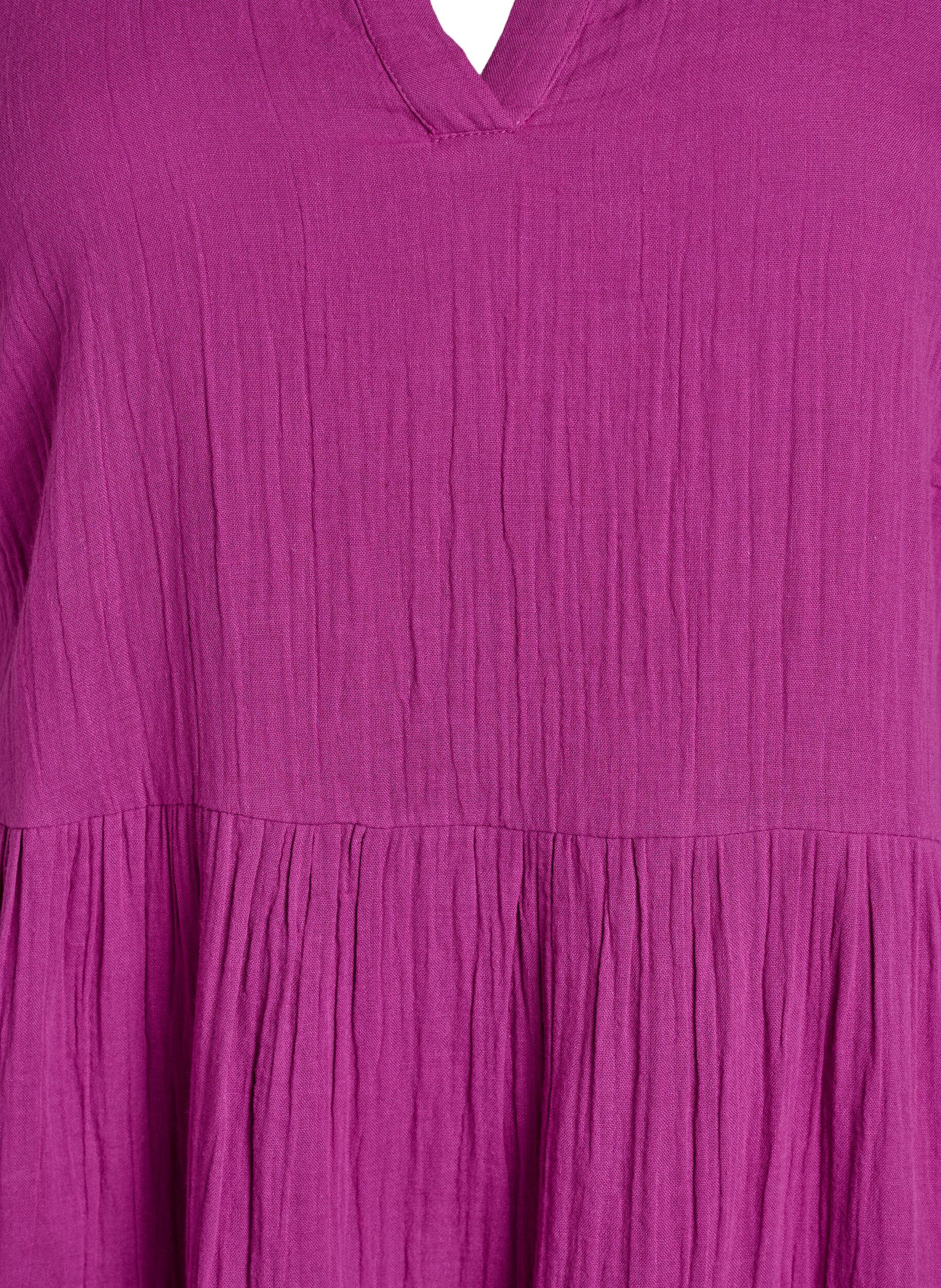 Zizzi Robe en mousseline de coton longueur genou, coupe &eacute;vas&eacute;e, Violet, Packshot image number 2