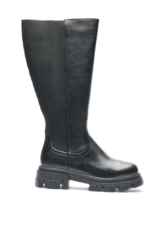 Langer Stiefel mit gerippten Eins&auml;tzen, Schwarz, Packshot image number 0