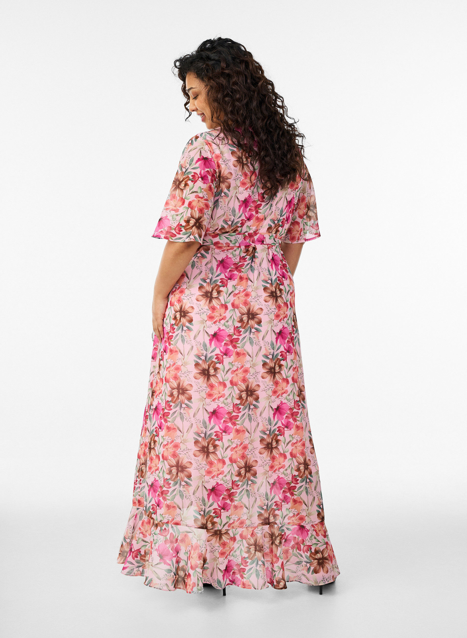 ZizziMaxikleid aus Chiffon mit V-Ausschnitt und R&uuml;schensaum, , Model image number 1