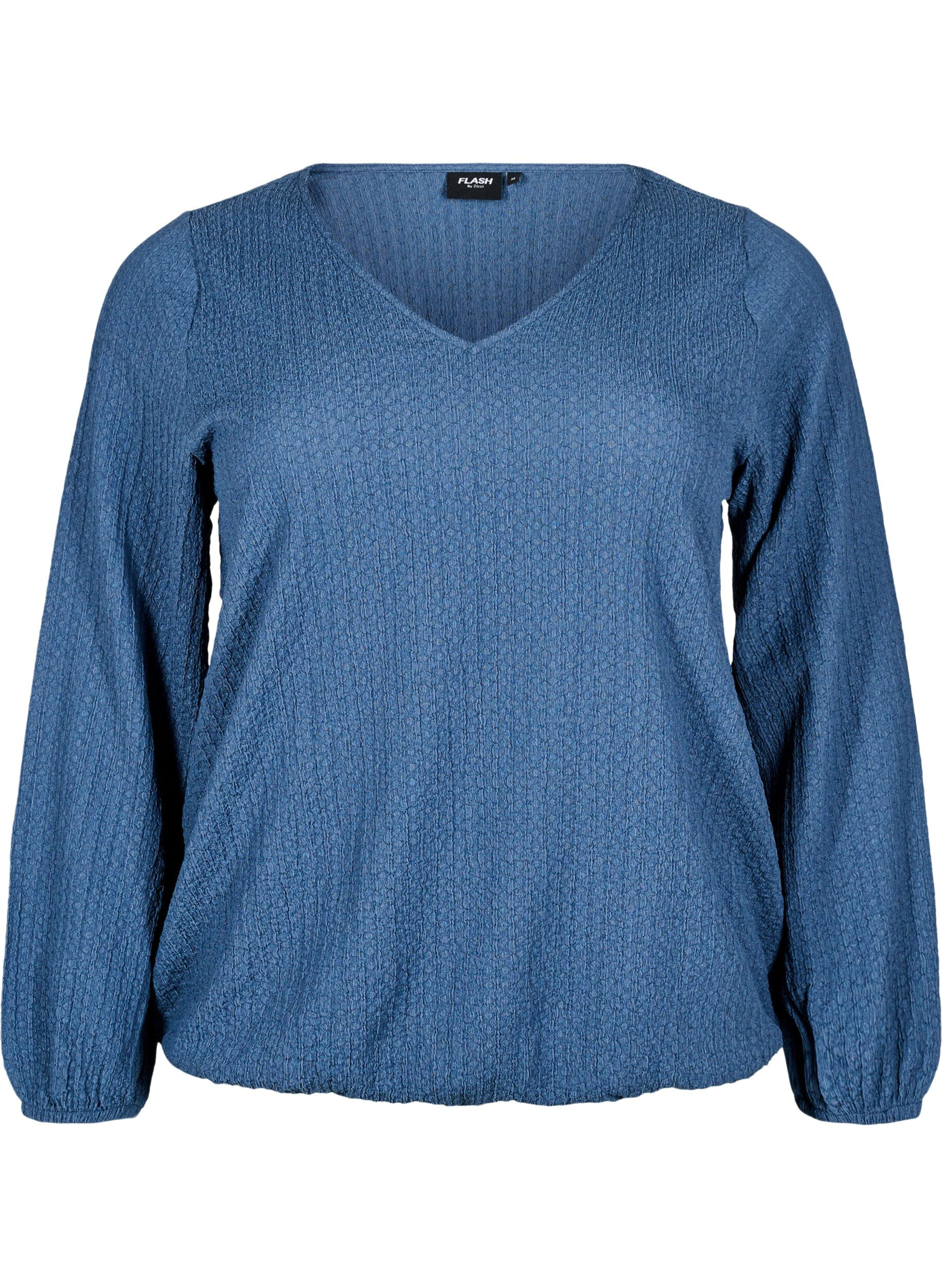 Zizzi Flash - Chemisier avec texture et manches longues, Sargasso Sea, Packshot image number 0