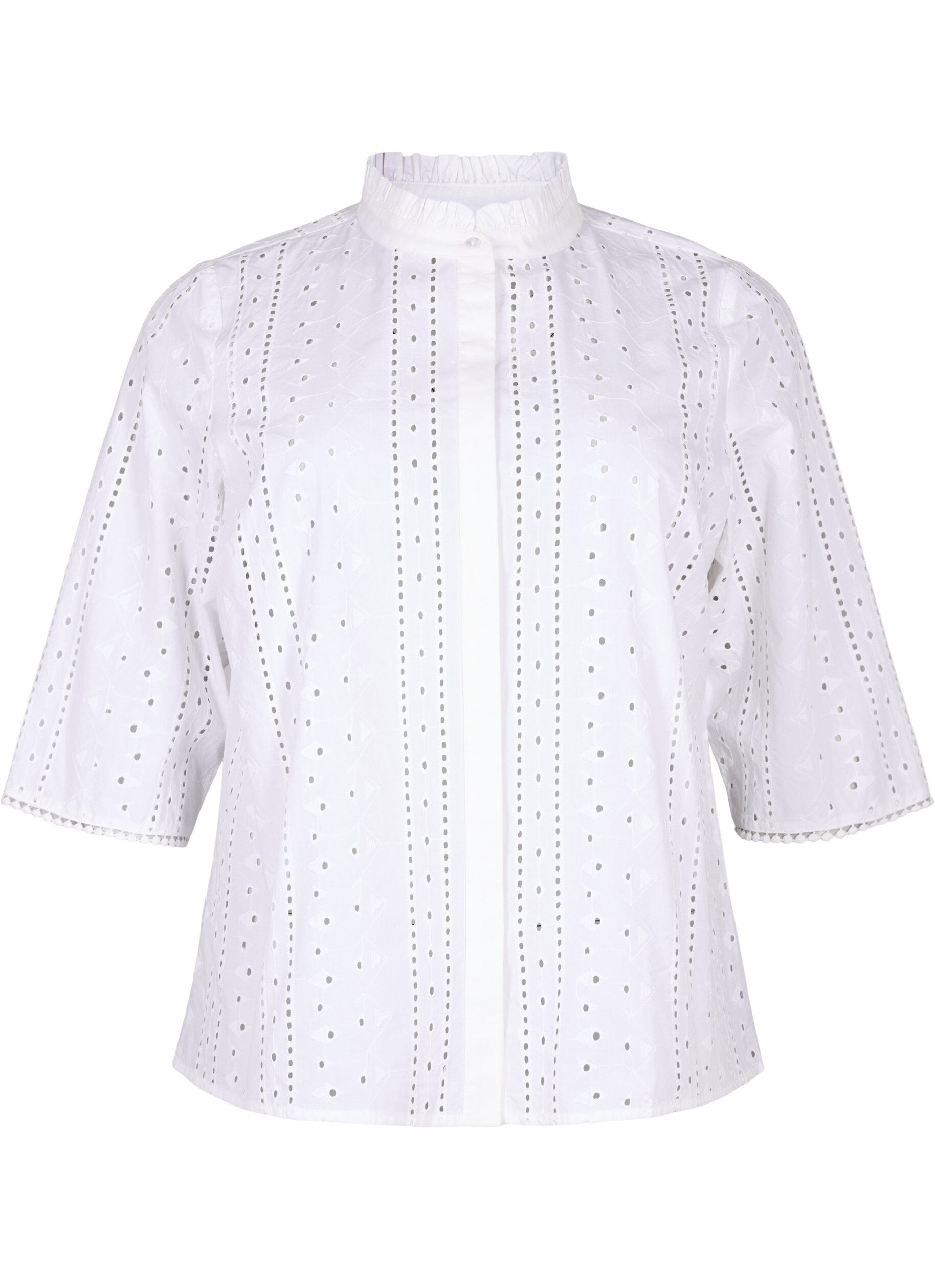 Zizzi Chemise en coton avec un motif &agrave; trous, Bright White, Packshot image number 0