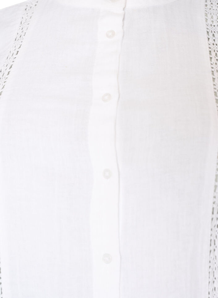 Kurz&auml;rmelige Bluse aus Baumwoll-Musselin mit H&auml;kelbesatz, Wei&szlig;, Packshot image number 2