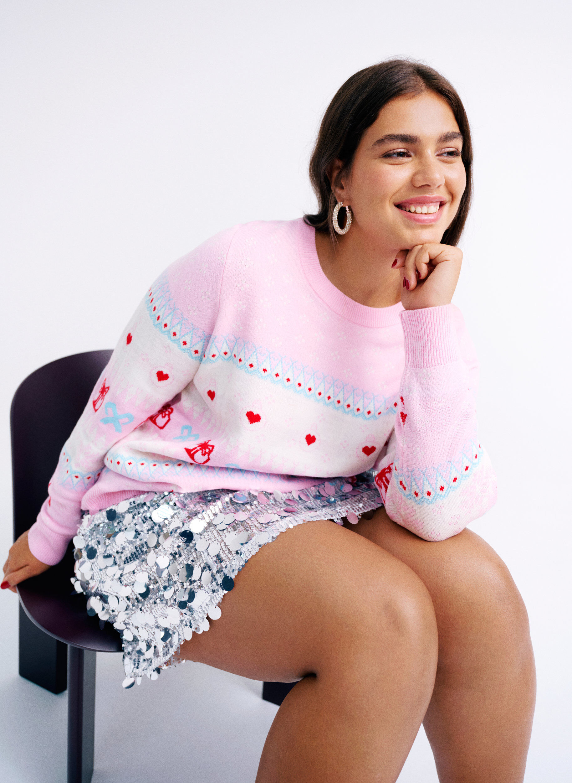 Zizzi Strickbluse mit Weihnachtsmotiv, Pink, Image image number 0