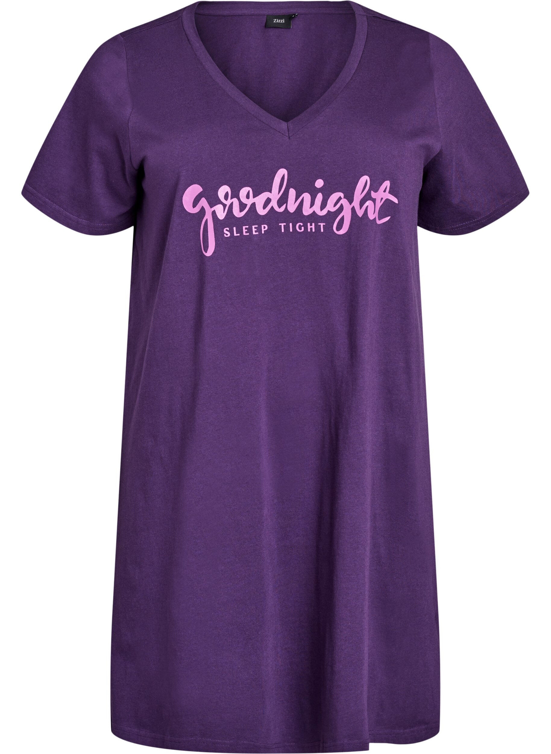 ZizziChemise de nuit en coton biologique et &agrave; col en V, Violet, Packshot image number 0