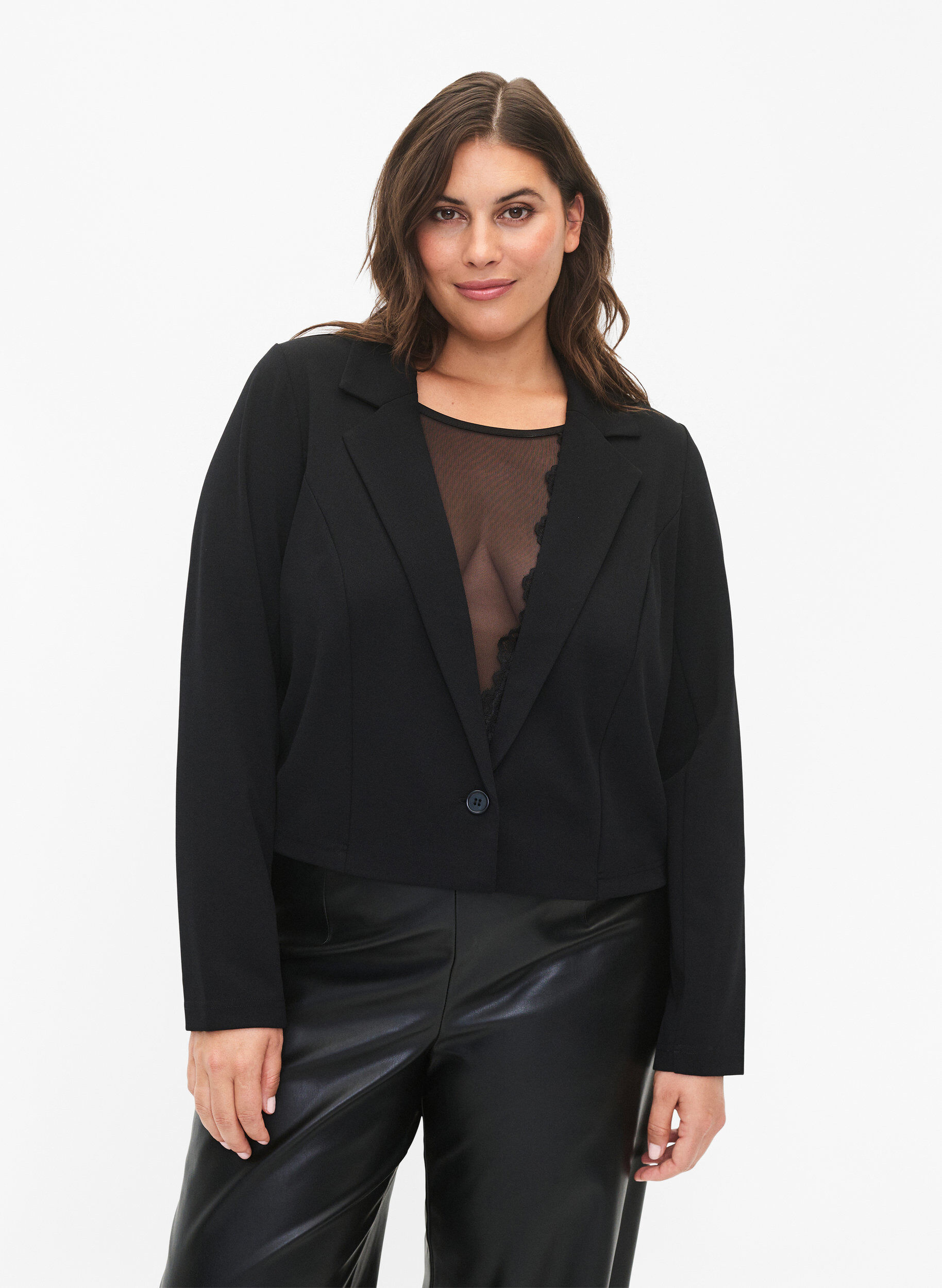 Zizzi Kurzer Blazer mit Knopf, Black, Model image number 0