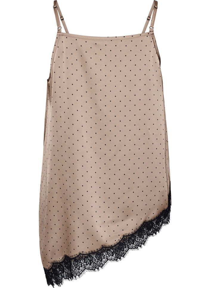 Top &agrave; fines bretelles avec dentelle et ourlet asym&eacute;trique, Beige, Packshot image number 1