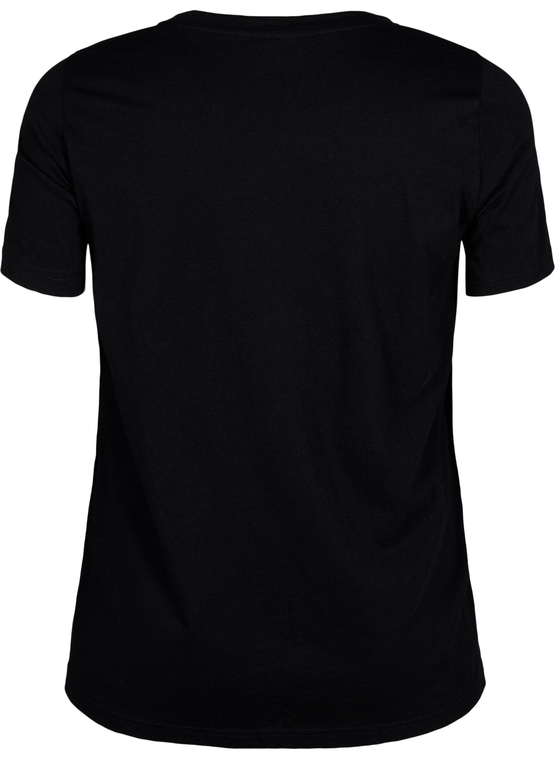 Zizzi T-Shirt mit Motiv, Black w. Flower, Packshot image number 1