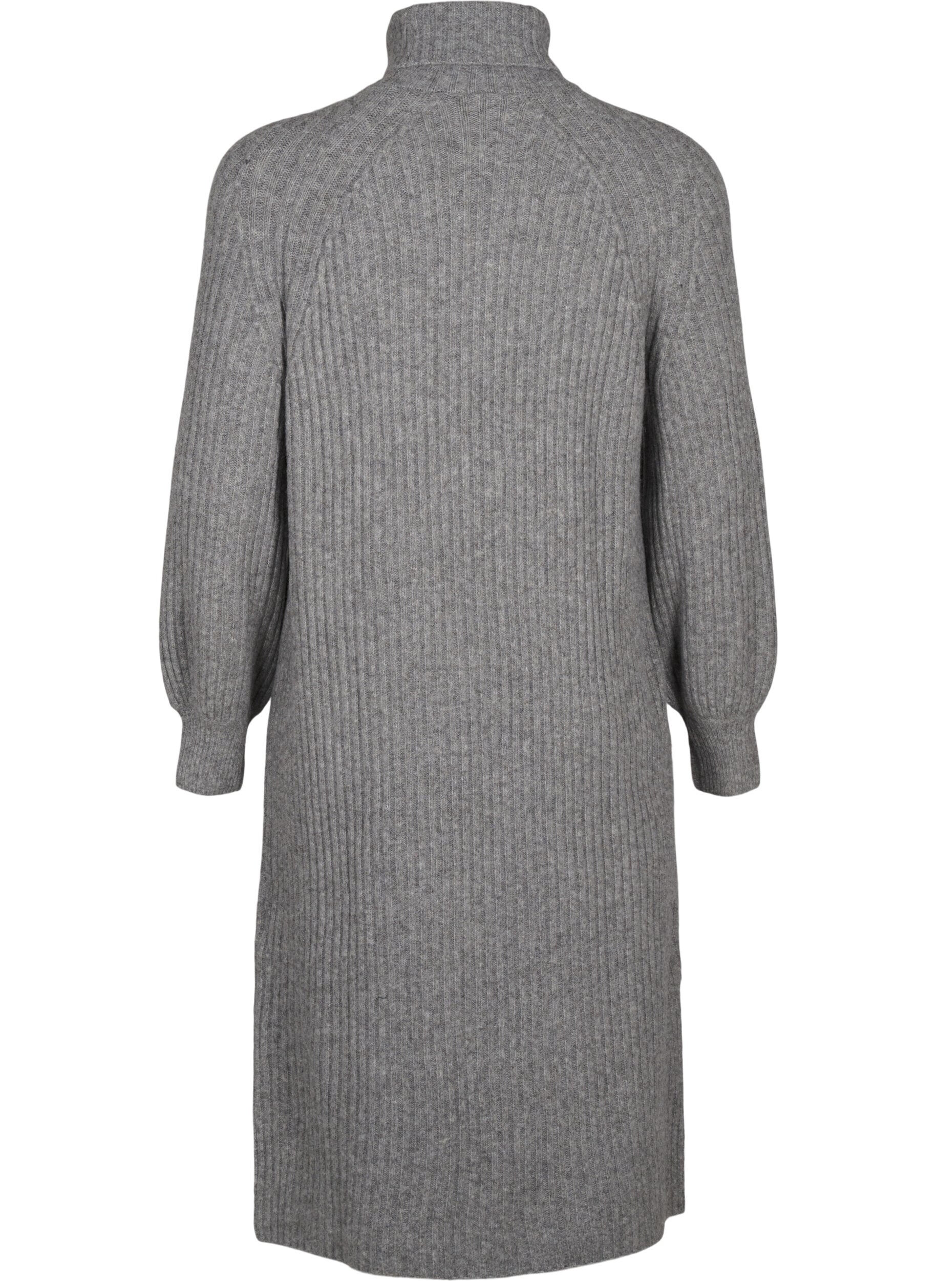 Zizzi Longue robe en maille avec col roul&eacute;, Medium Grey Mel., Packshot image number 1