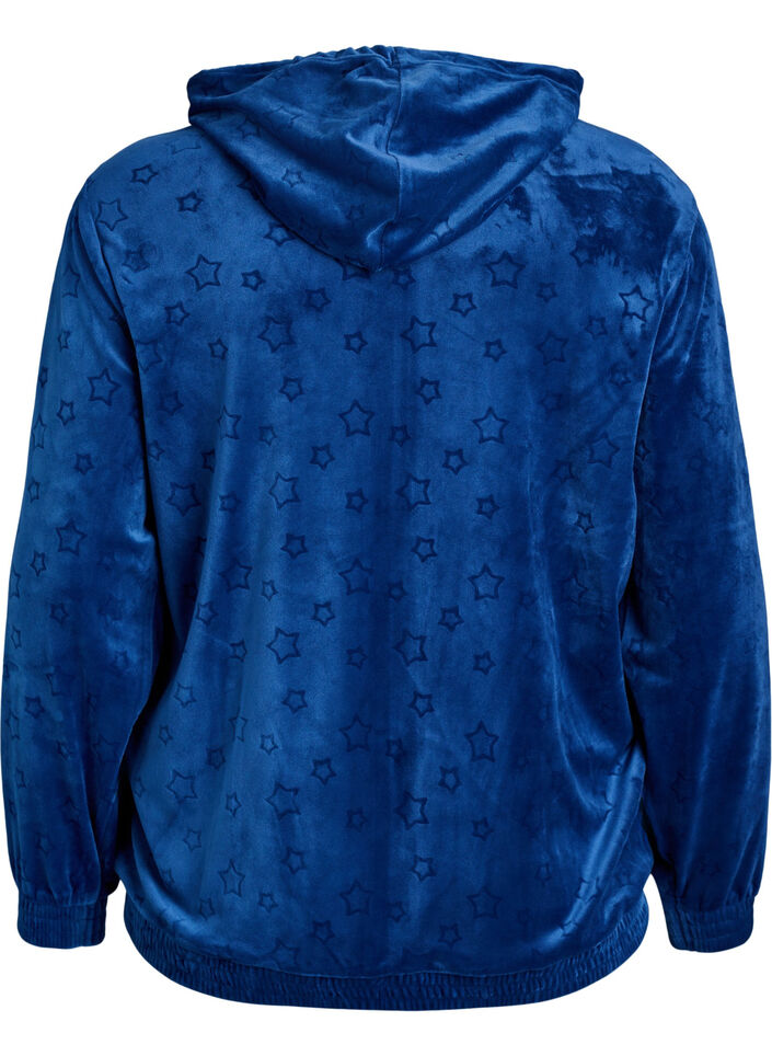 Cardigan aus Velours mit Kapuze und Taschen, Blau, Packshot image number 1