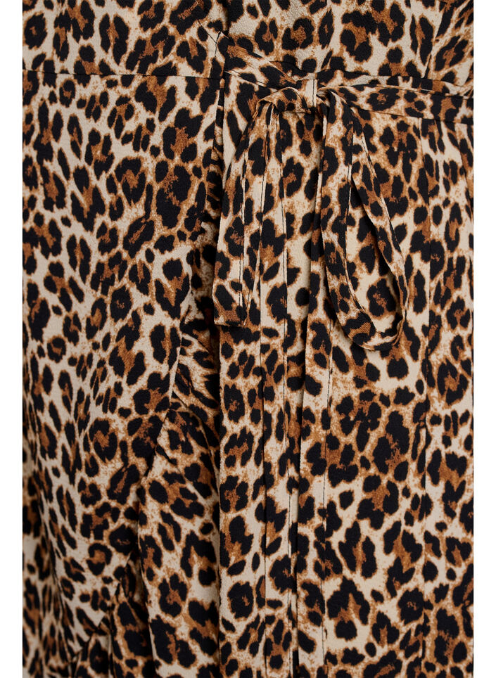 Gebl&uuml;mtes Wickelkleid mit kurzen &Auml;rmeln, Braun, Packshot image number 3