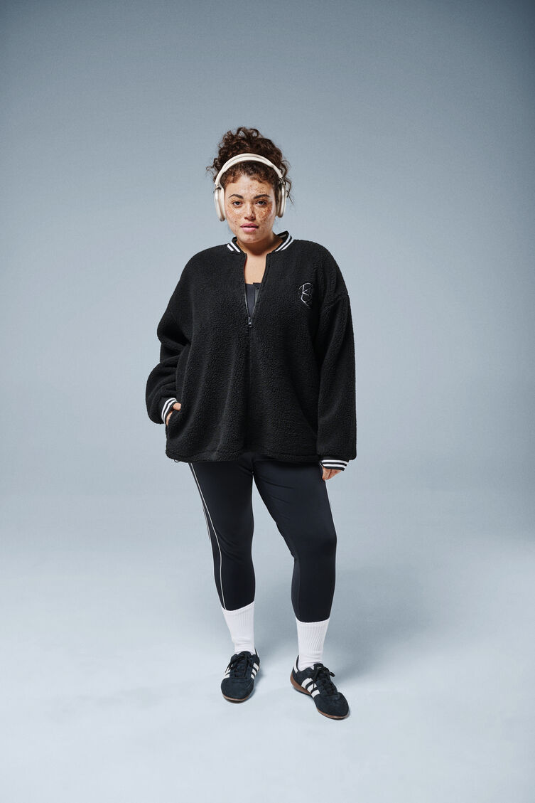 Teddy-Fleecejacke mit Streifendetails, , Model