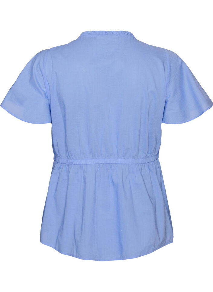 Baumwollbluse mit Bindeband und elastischer Taille, Blau, Packshot image number 1