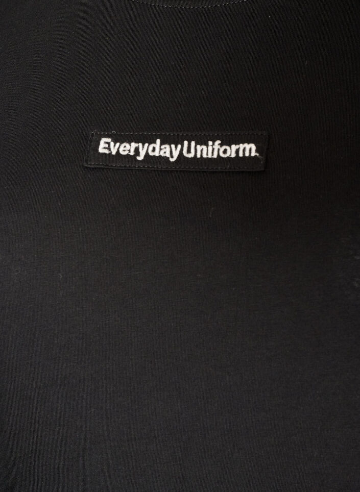T-Shirt aus Baumwolle mit Text-Badge, Schwarz, Packshot image number 2