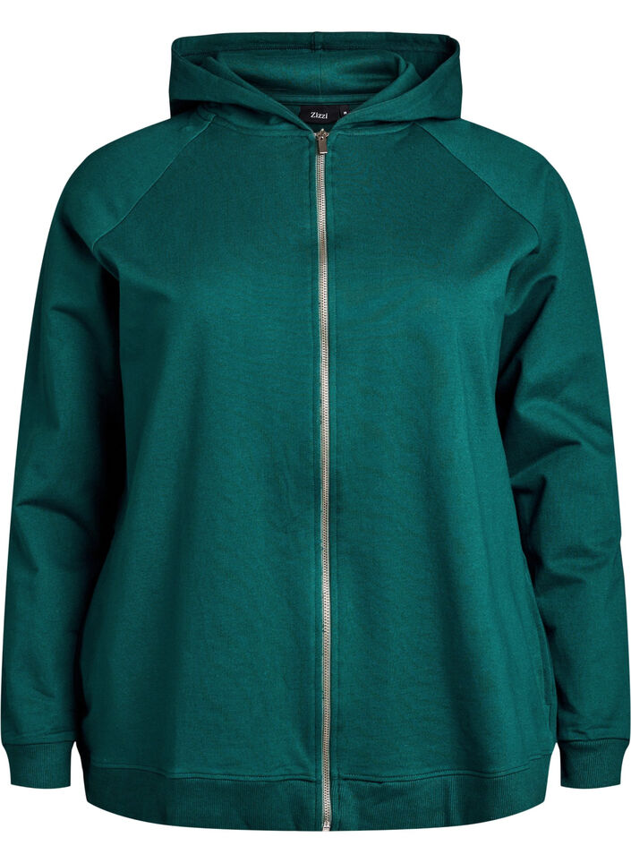 Sweat &agrave; capuche zipp&eacute; avec imprim&eacute; au dos, Vert fonc&eacute;, Packshot image number 0