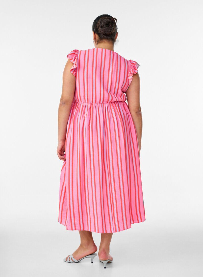 Gestreiftes Midikleid mit Empire-Schnitt und R&uuml;schen, Pink, Model image number 1
