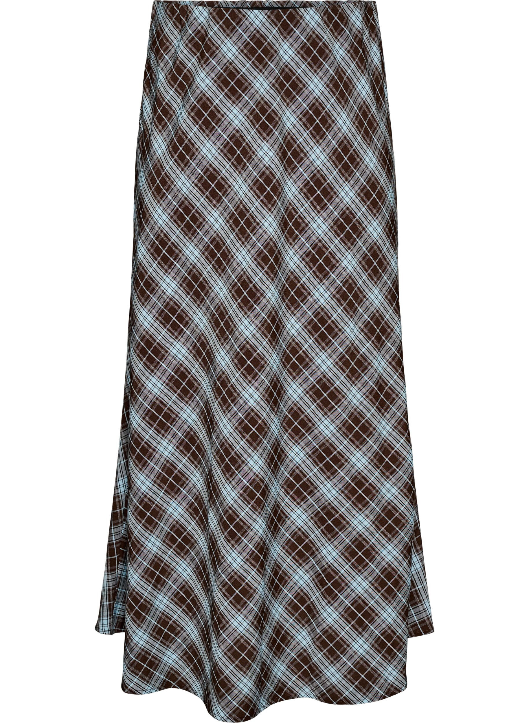 ZizziJupe maxi coupe &eacute;vas&eacute;e &agrave; carreaux, Bleu Clair, Packshot image number 0
