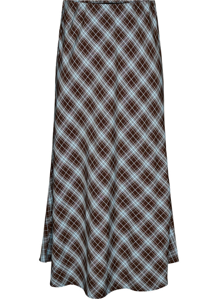 Jupe maxi coupe &eacute;vas&eacute;e &agrave; carreaux, Bleu Clair, Packshot image number 0