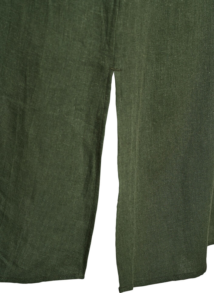 Robe chemise en lin et viscose &agrave; manches courtes, Vert, Packshot image number 3