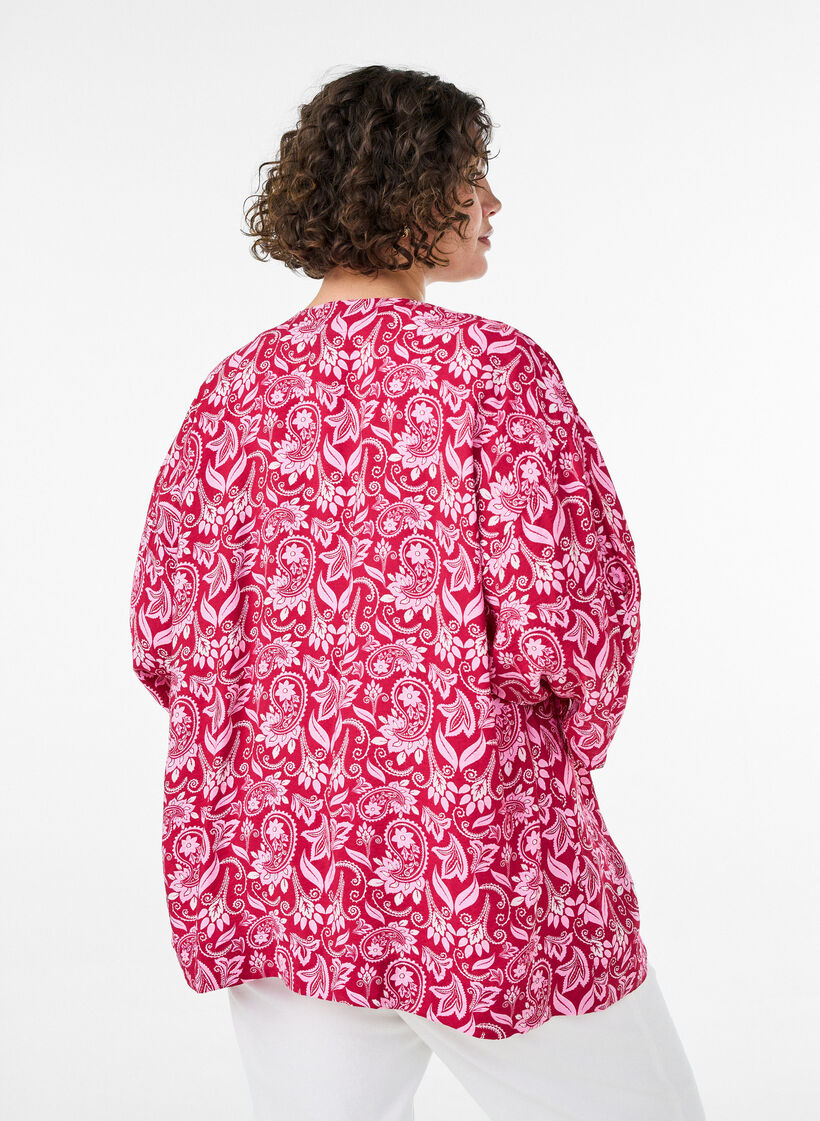 Kurzer Kimono aus Viskose mit 3/4-&Auml;rmeln, Pink, Model image number 2