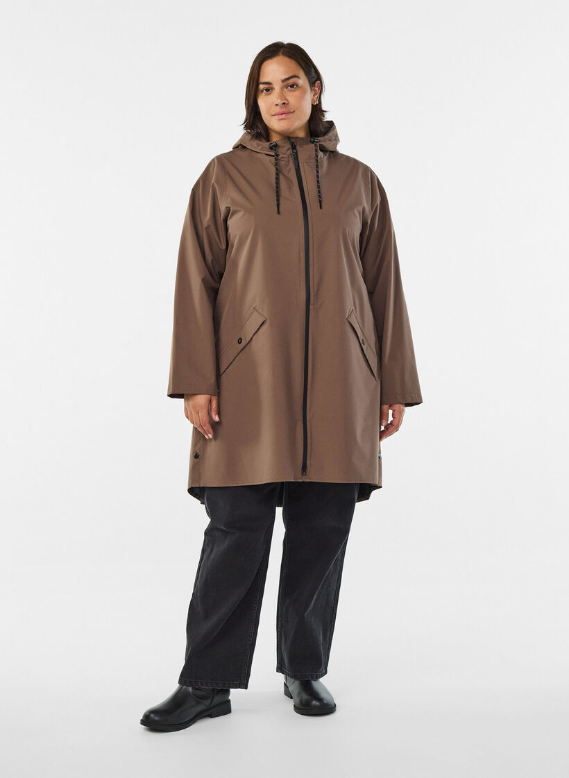 Veste de pluie avec poches et capuche, Marron, Model image number 1