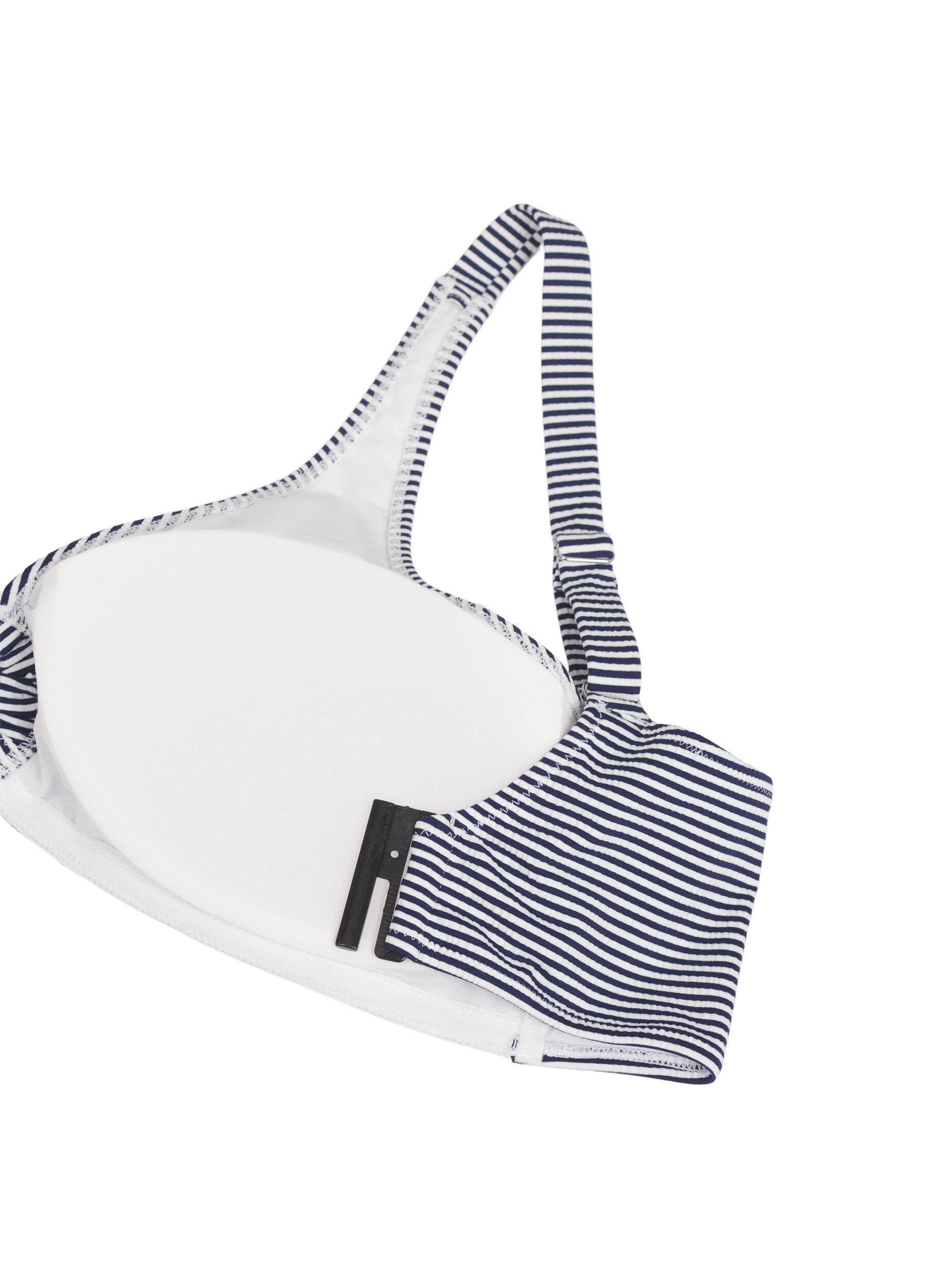 Zizzi Bikinioberteil mit Streifenmuster und Ringdetail, Blau, Packshot image number 3
