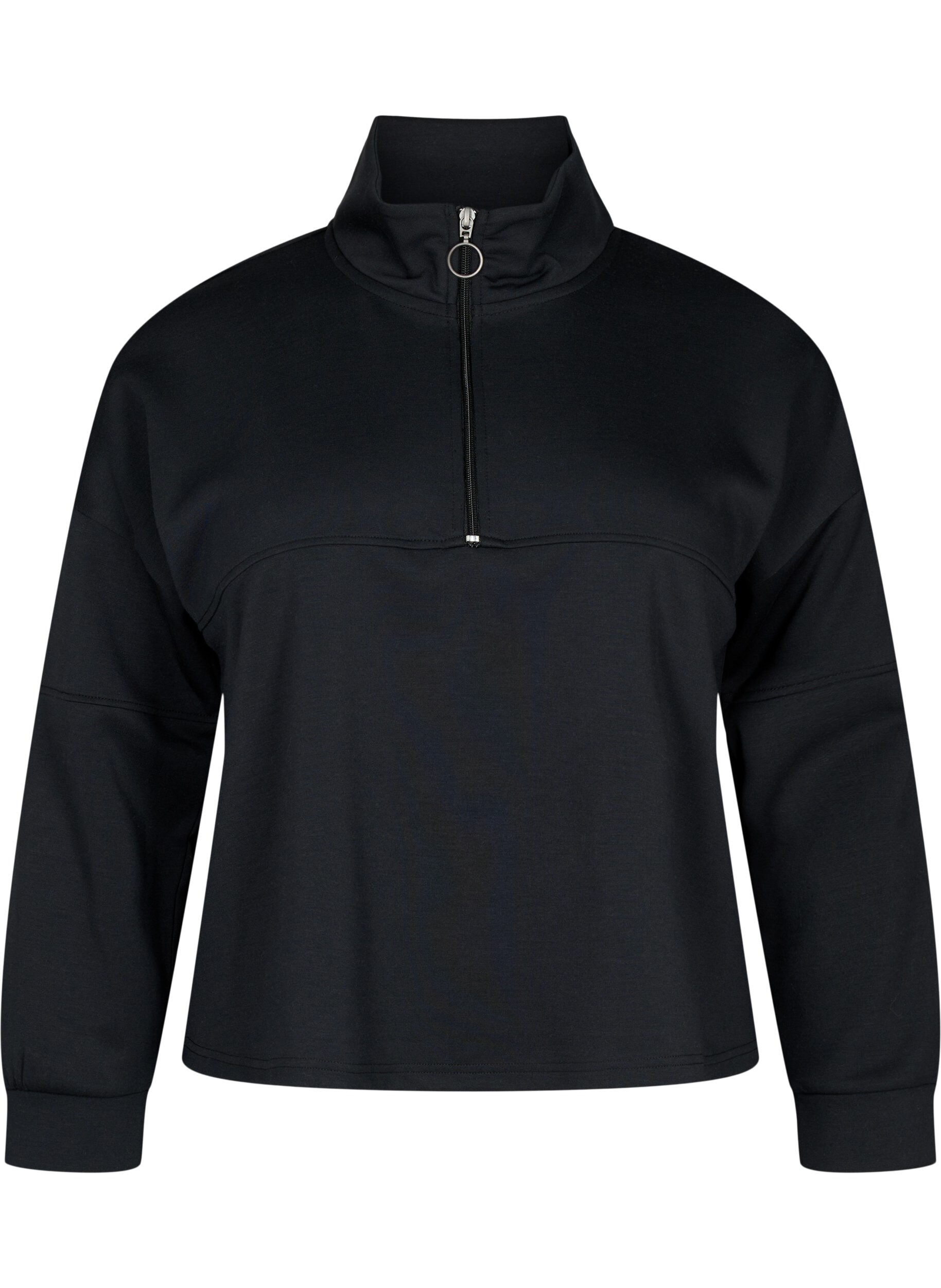 Zizzi Sweat en m&eacute;lange de modal avec col montant, Black, Packshot image number 0
