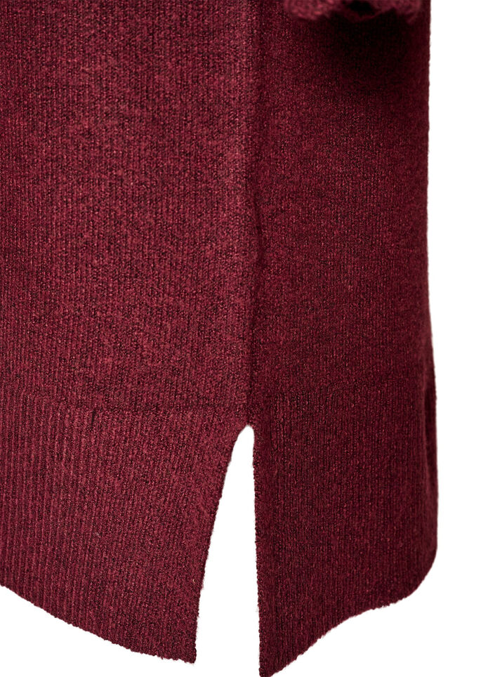 Robe courte en maille avec ourlet ondul&eacute; et fentes, Bordeaux, Packshot image number 3