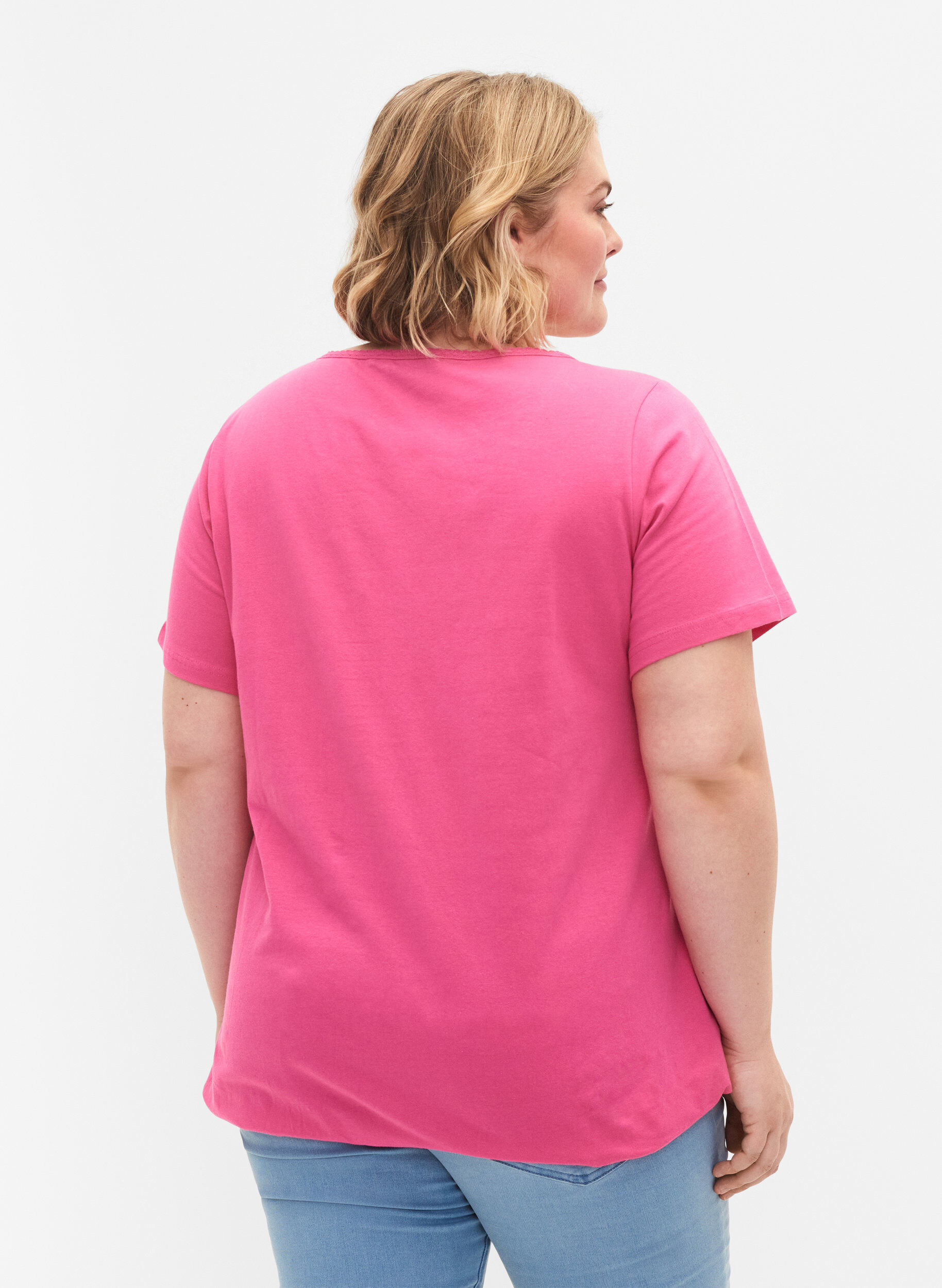 Zizzi Kurz&auml;rmeliges T-Shirt aus Baumwolle, Shocking Pink, Model image number 1