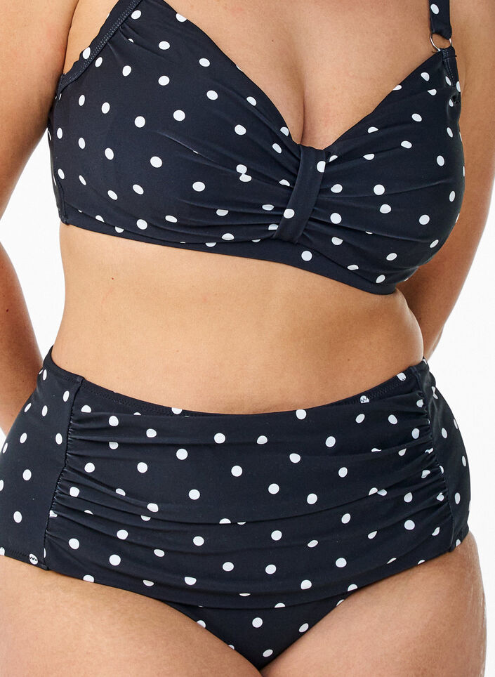 Culotte de bikini taille haute &agrave; pois, Noir, Packshot image number 2