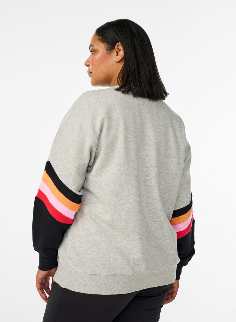 Sweat ample avec d&eacute;tails contrastants sur les manches, Gris clair, Model image number 2