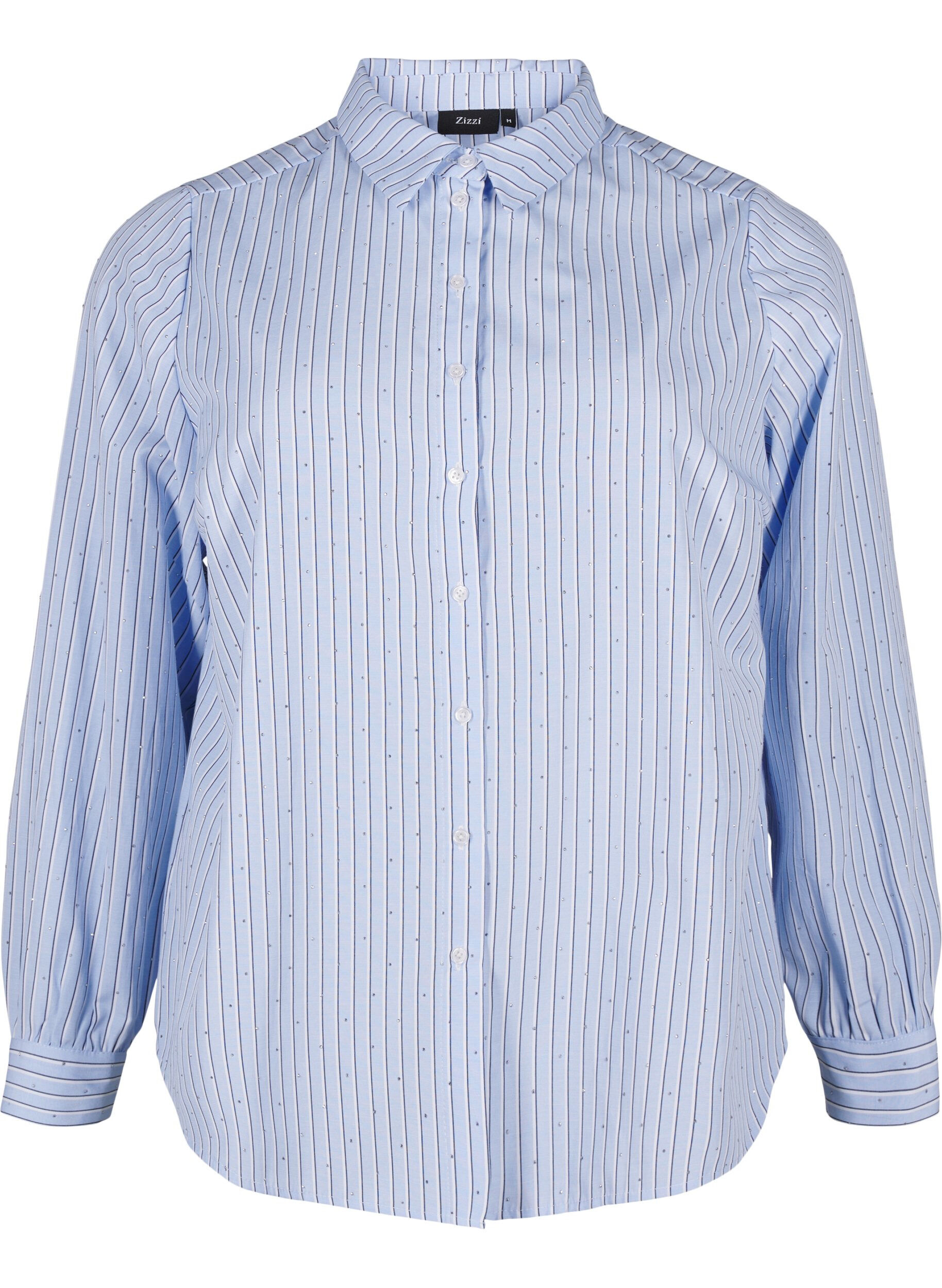 Zizzi Bluse mit Streifen und Nieten, Blau, Packshot image number 0