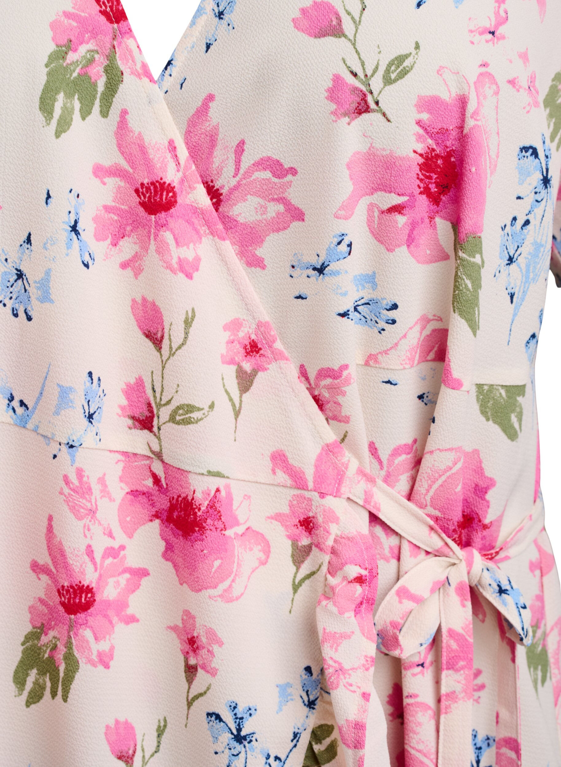 Zizzi Gebl&uuml;mtes Wickelkleid mit kurzen &Auml;rmeln, Wei&szlig;, Packshot image number 2