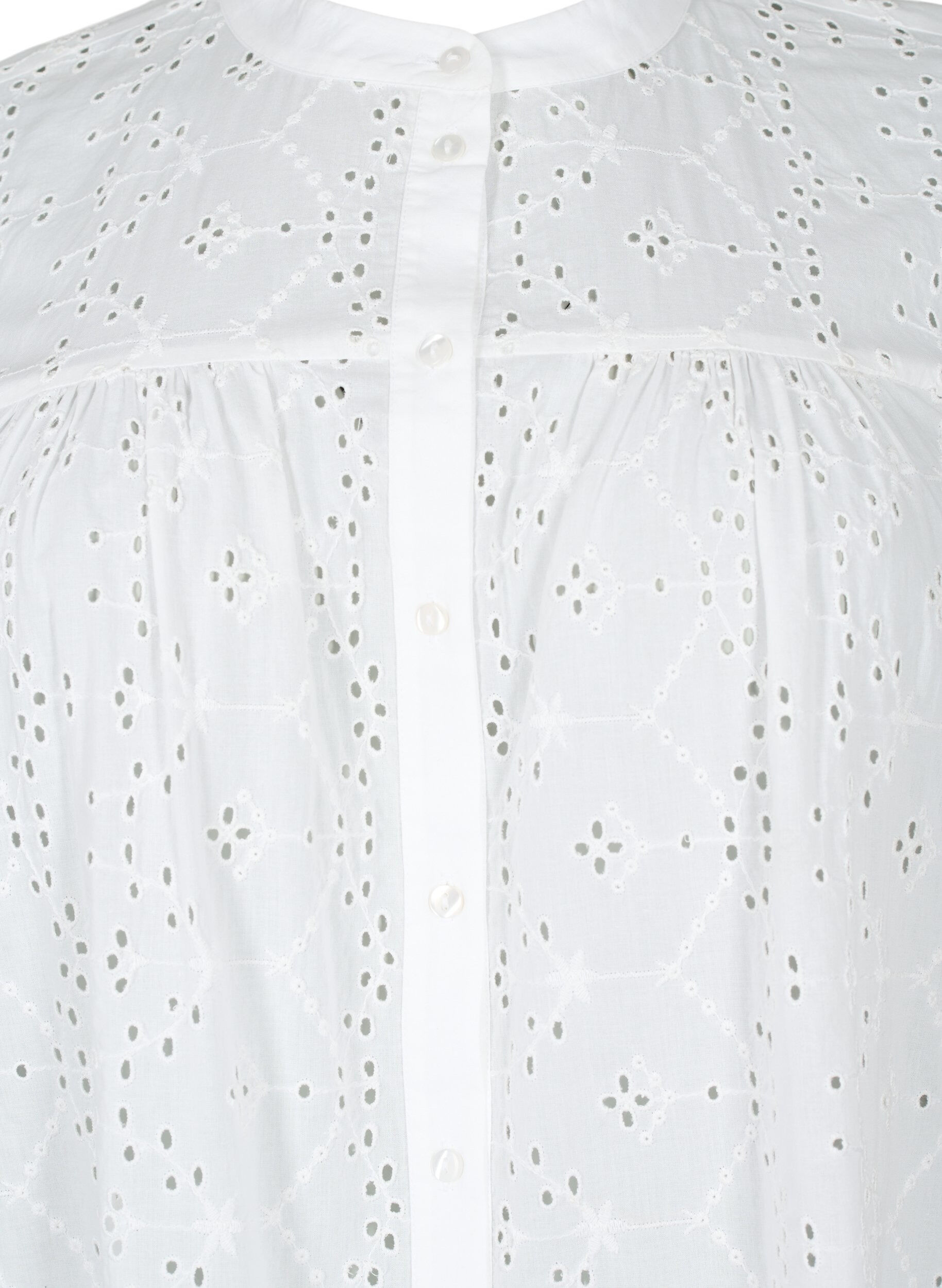 Zizzi Hemdblusenkleid aus Baumwolle mit Lochstickerei, Bright White, Packshot image number 2