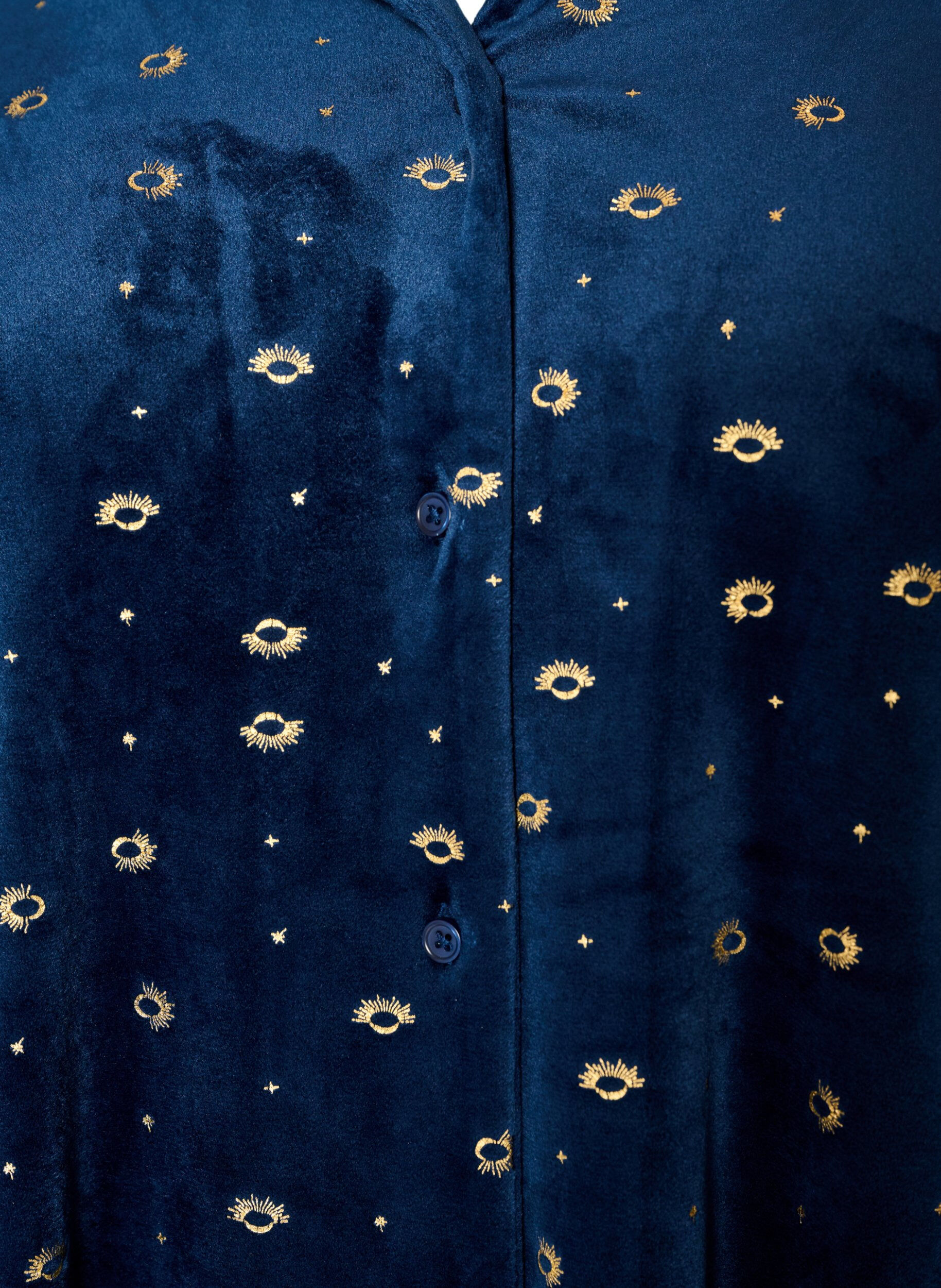 ZizziPyjamaoberteil aus Velours mit Allover-Print, Blau, Packshot image number 2
