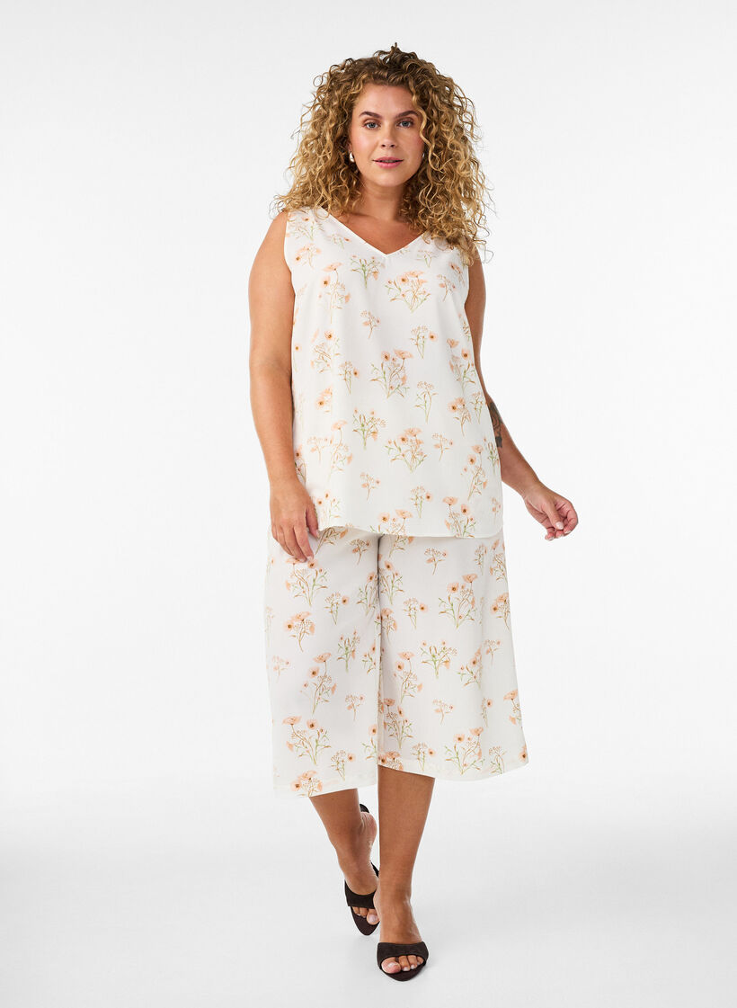Culotte-Hose mit Print, Vanille, Model image number 0