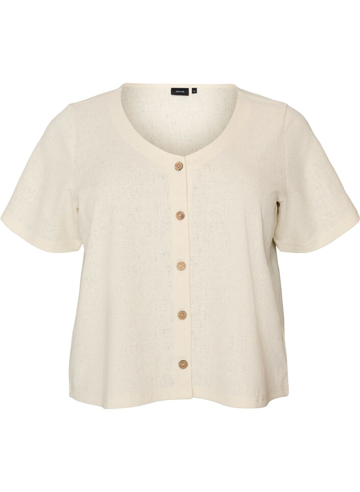 Strukturierte Bluse aus Baumwolle mit Knopfleiste, Vanille, Packshot image number 0