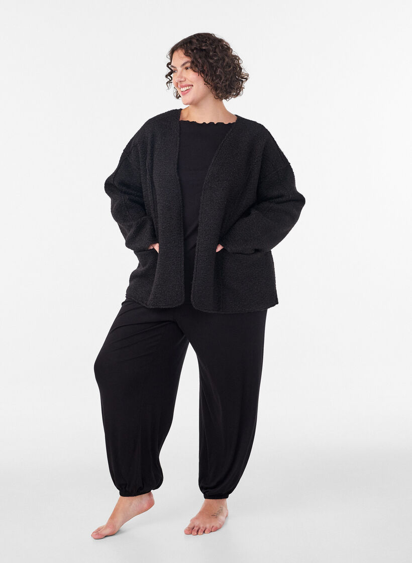 Cardigan ample avec poches, Noir, Model image number 1