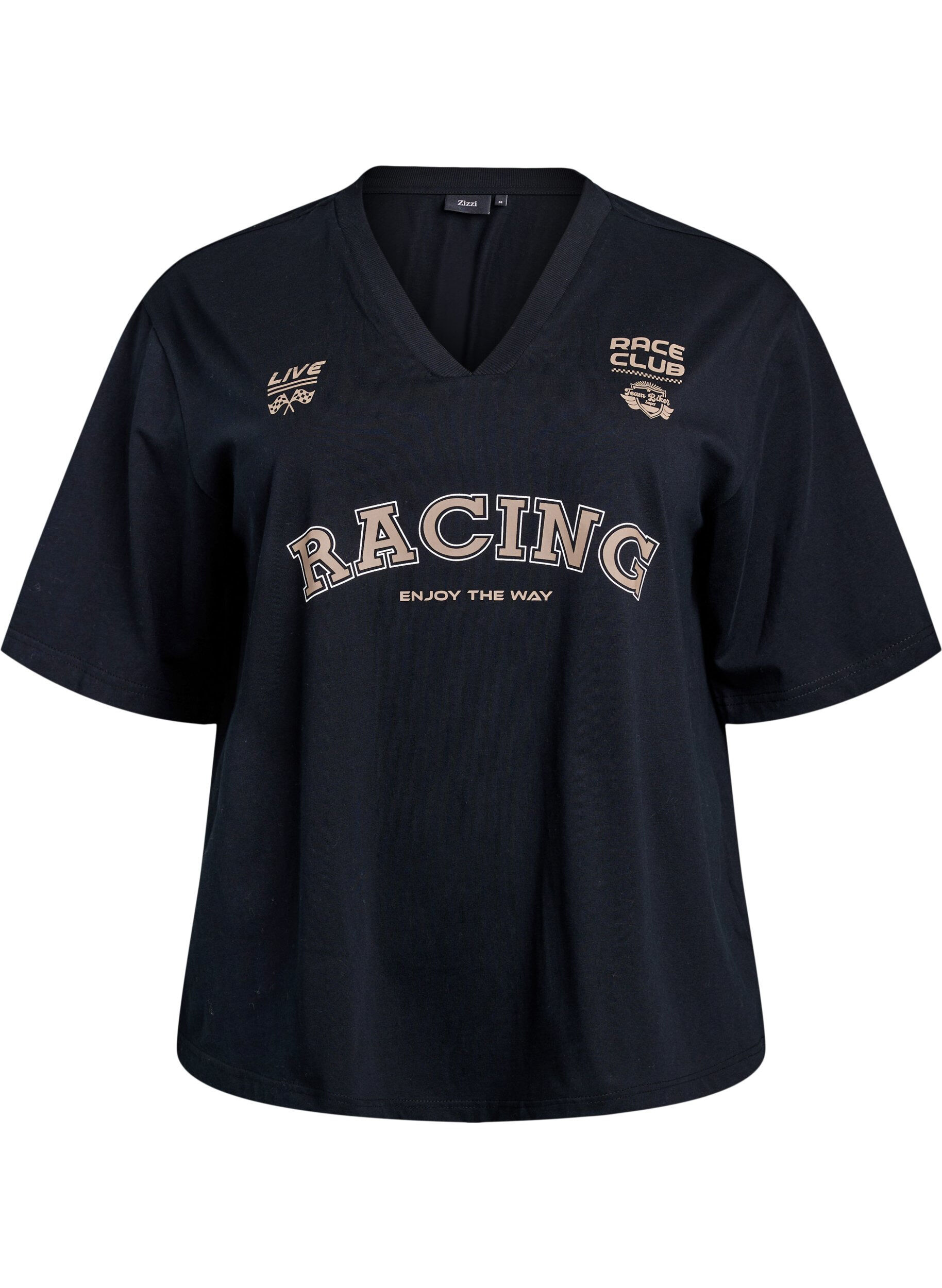 Zizzi T-shirt oversize avec imprim&eacute; Racing, Noir, Packshot image number 0
