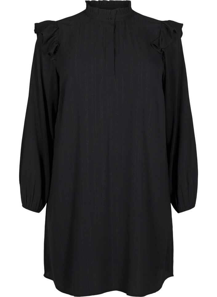 Robe courte &agrave; volants et paillettes, Noir, Packshot image number 0