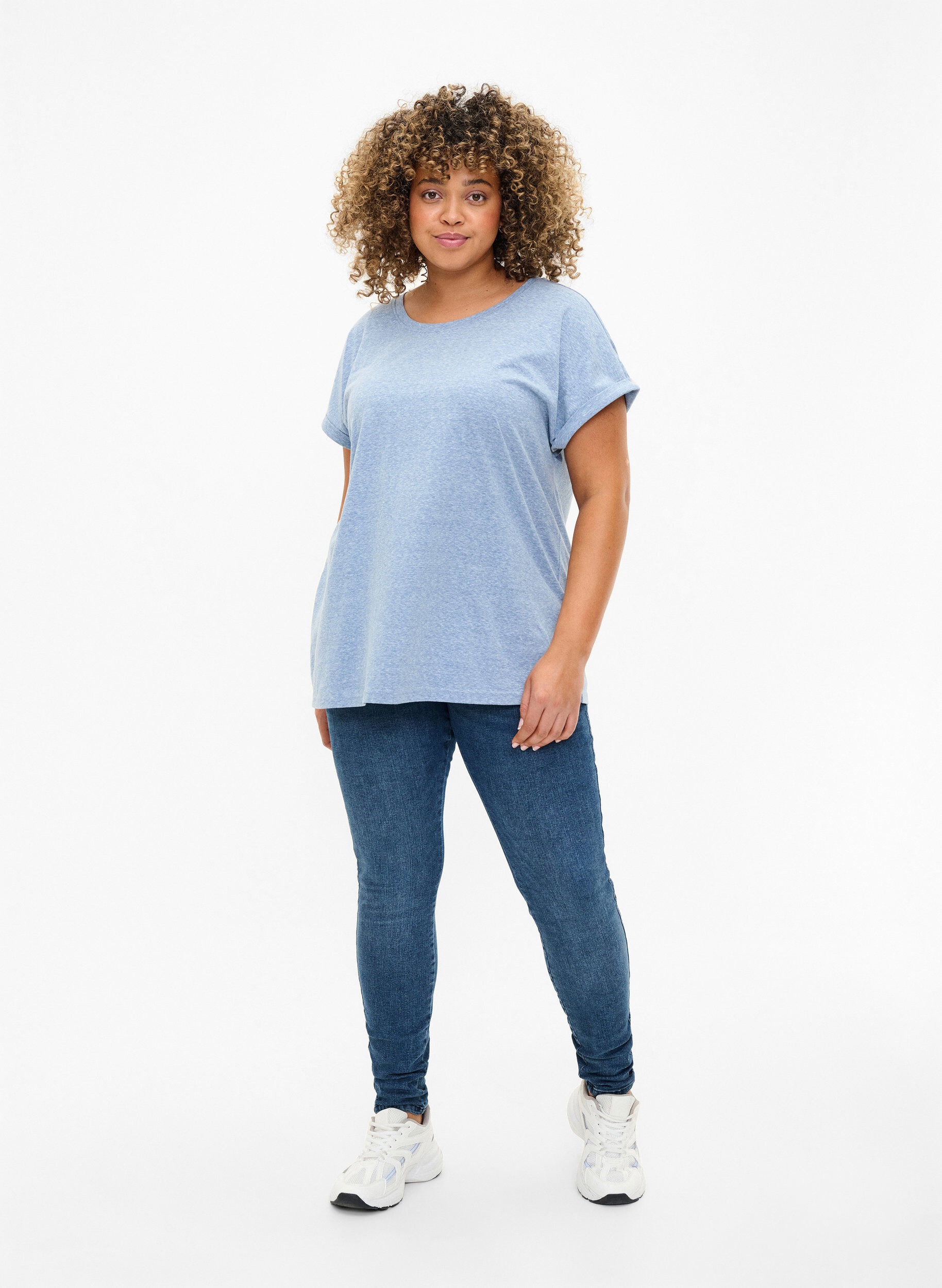 Zizzi Melange T-Shirt mit kurzen &Auml;rmeln, Blau, Model image number 1
