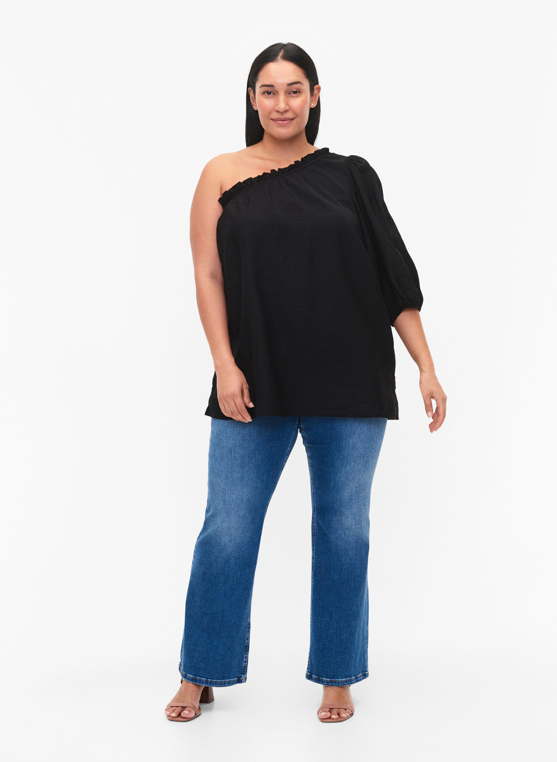 Zizzi Schulterbluse aus Viskose, Schwarz, Model image number 1