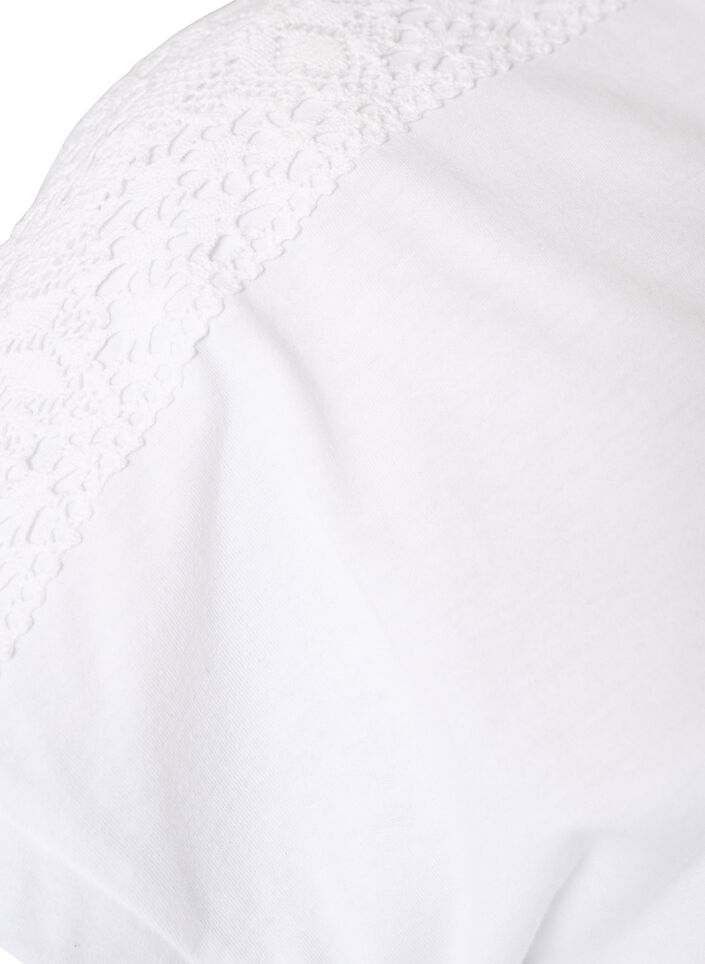 T-shirt aus Baumwolle mit H&auml;keldetail, Wei&szlig;, Packshot image number 3