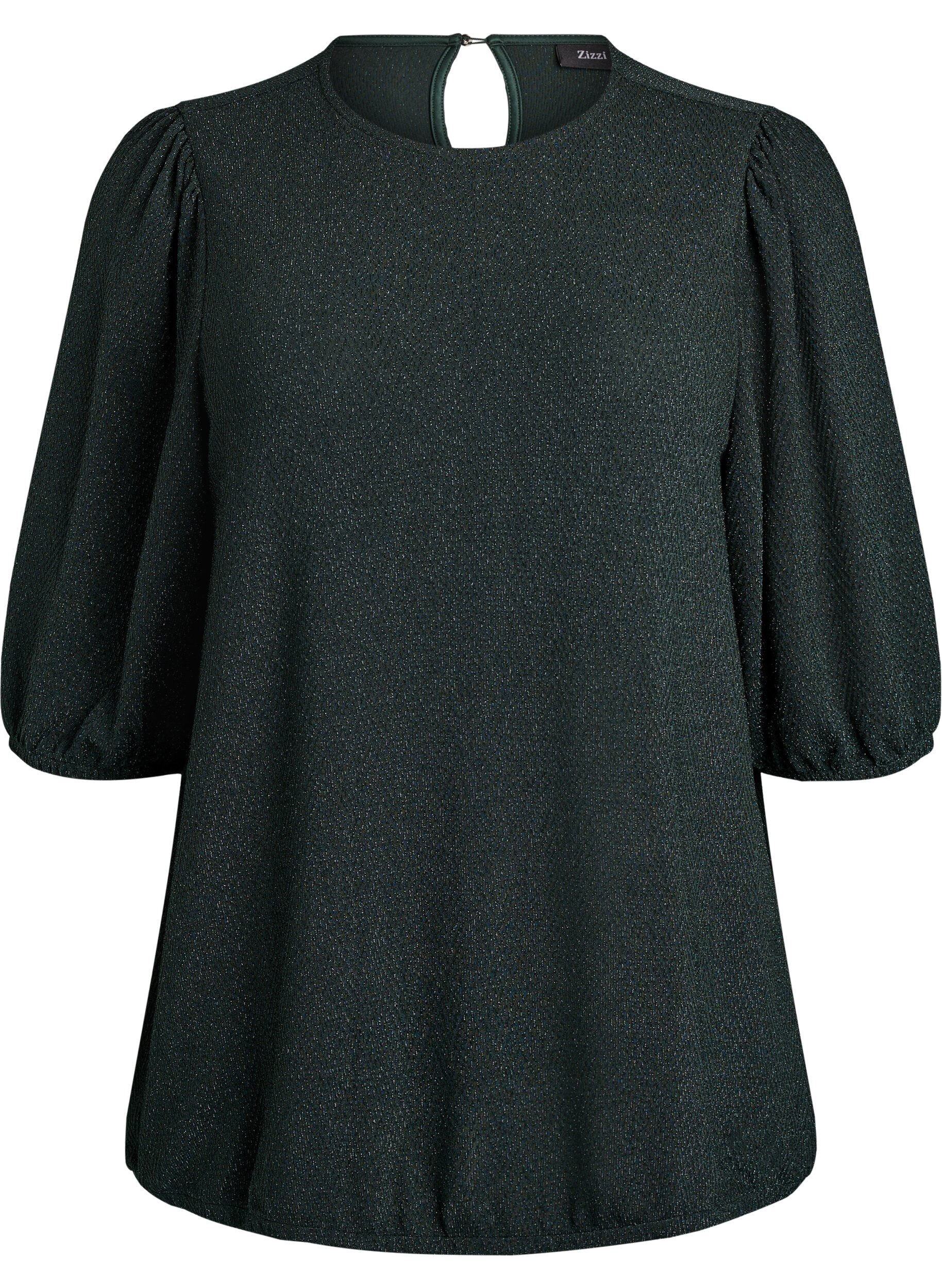 Zizzi Blouse &agrave; motif paillet&eacute; et manches 3/4, Vert fonc&eacute;, Packshot image number 0