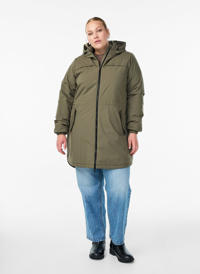 Leichter gepolsterter Parka mit Kapuze, Gr&uuml;n, Model image number 1