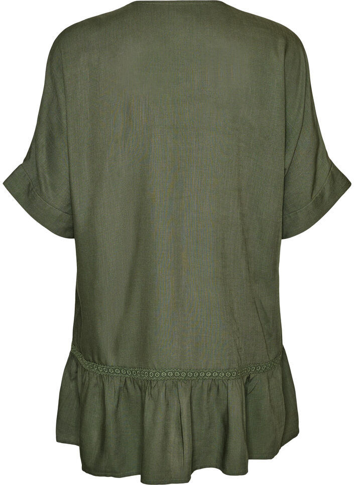 Tunique en viscose avec boutons et ourlet &agrave; volants, Vert, Packshot image number 1
