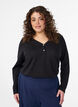 Langarmshirt mit V-Ausschnitt und Kn&ouml;pfen, Schwarz, Model image number 0