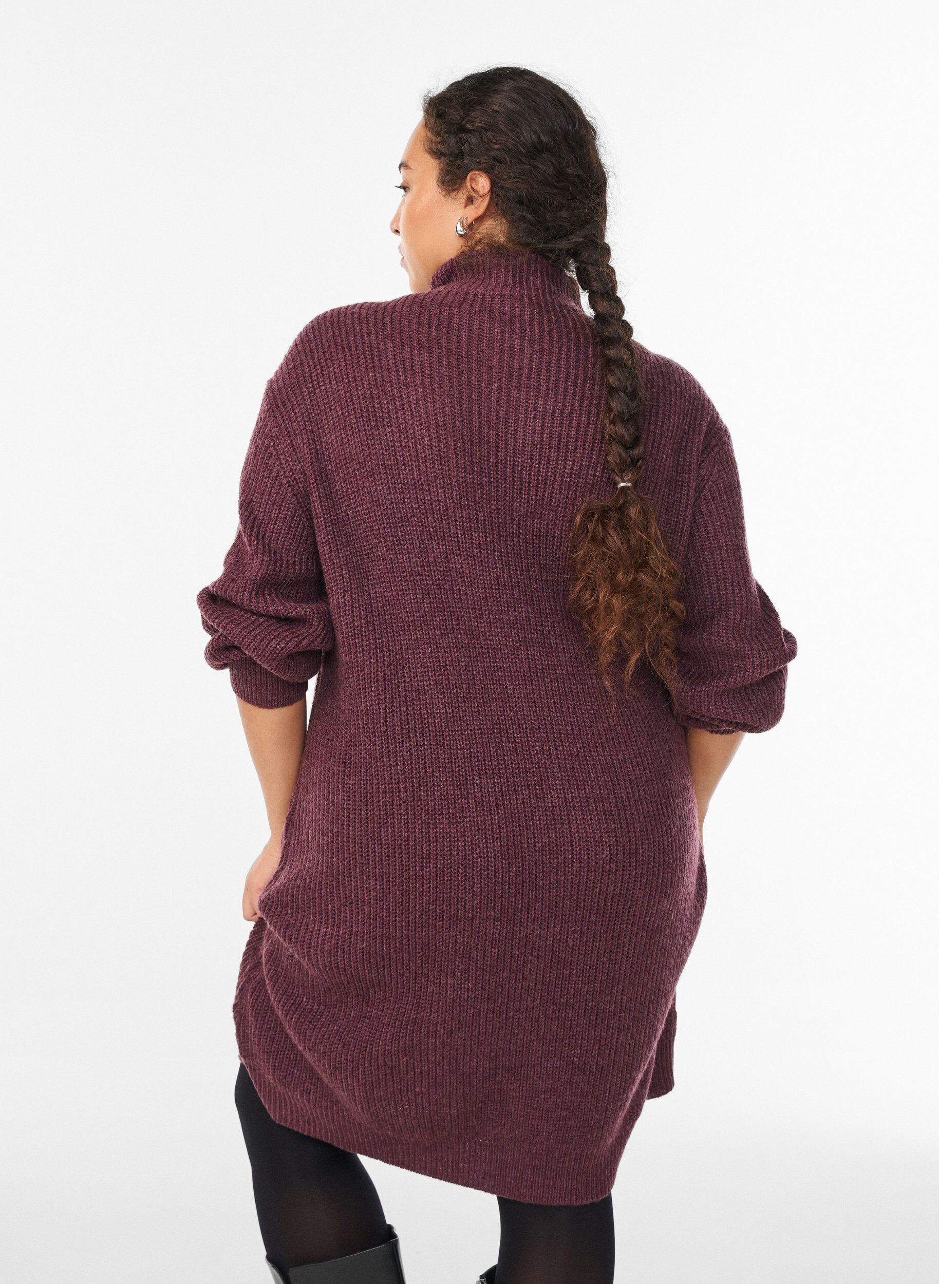 Zizzi FLASH - Kurzes Strickkleid mit hohem Kragen, Rot, Model image number 2