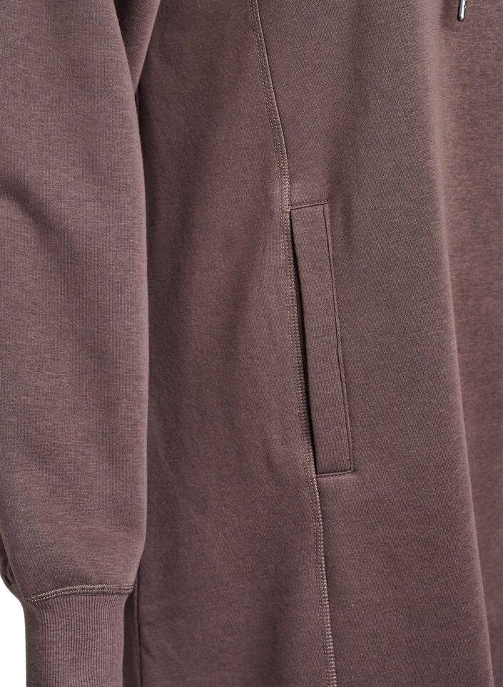 Robe sweat-shirt courte &agrave; col montant et poches, Marron, Packshot image number 3